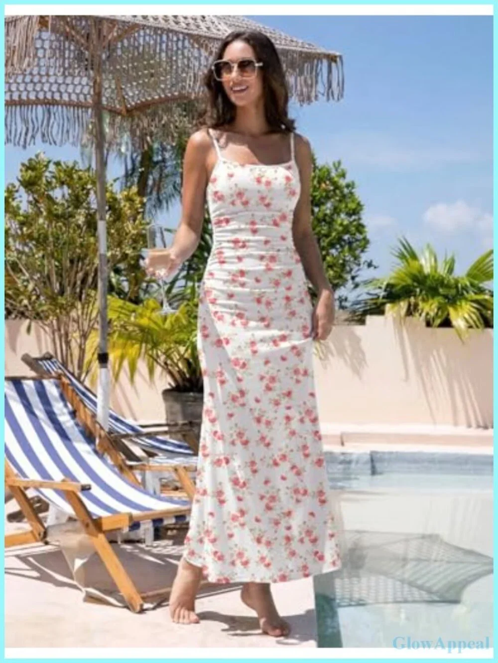 Sleeveless Spaghetti Strap Floral Maxi Dress Ruched Bodycon Backless Slip